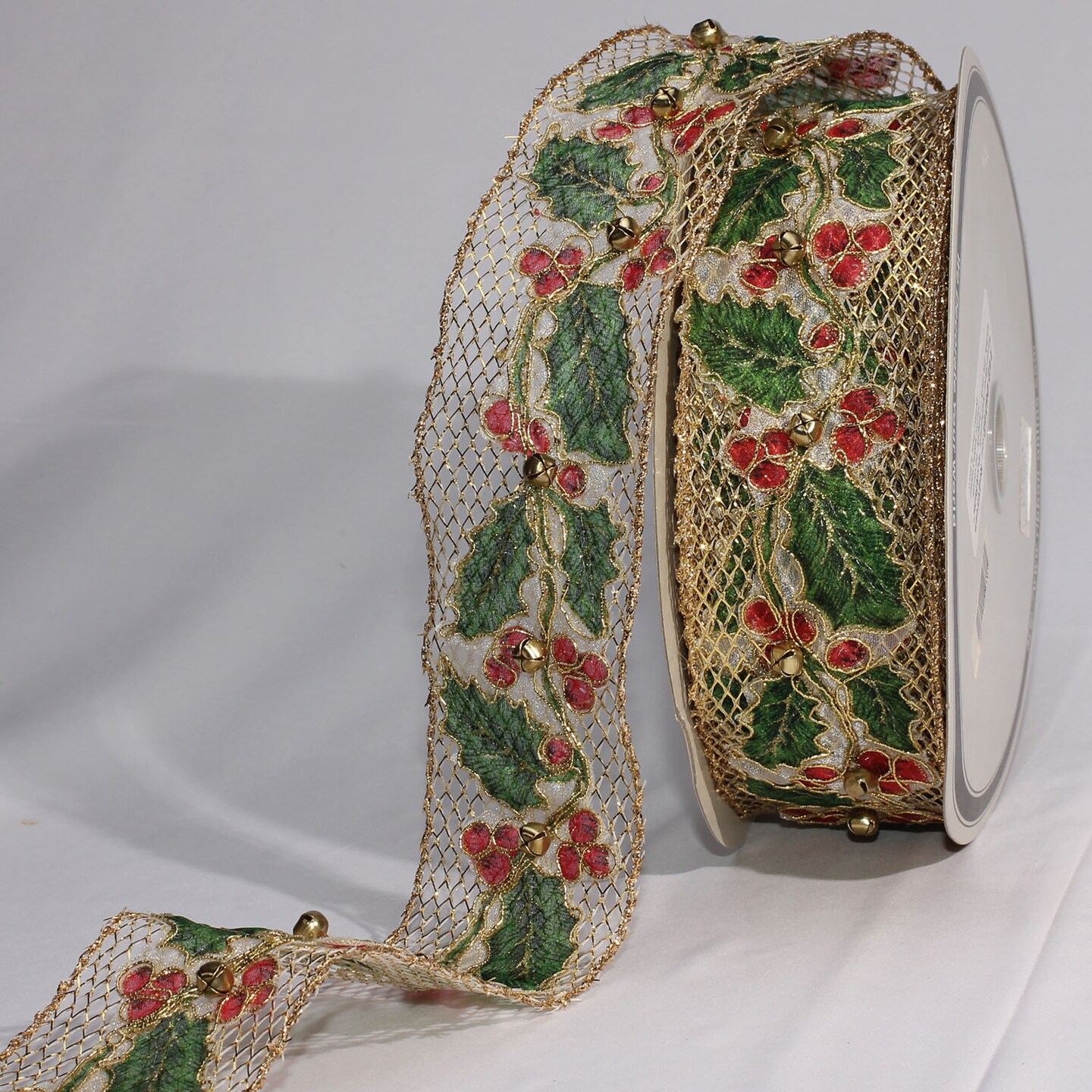 The Ribbon People Red and Green Ivy Bells Sheer Wired Craft Ribbon 2.5&#x22; x 10 Yards