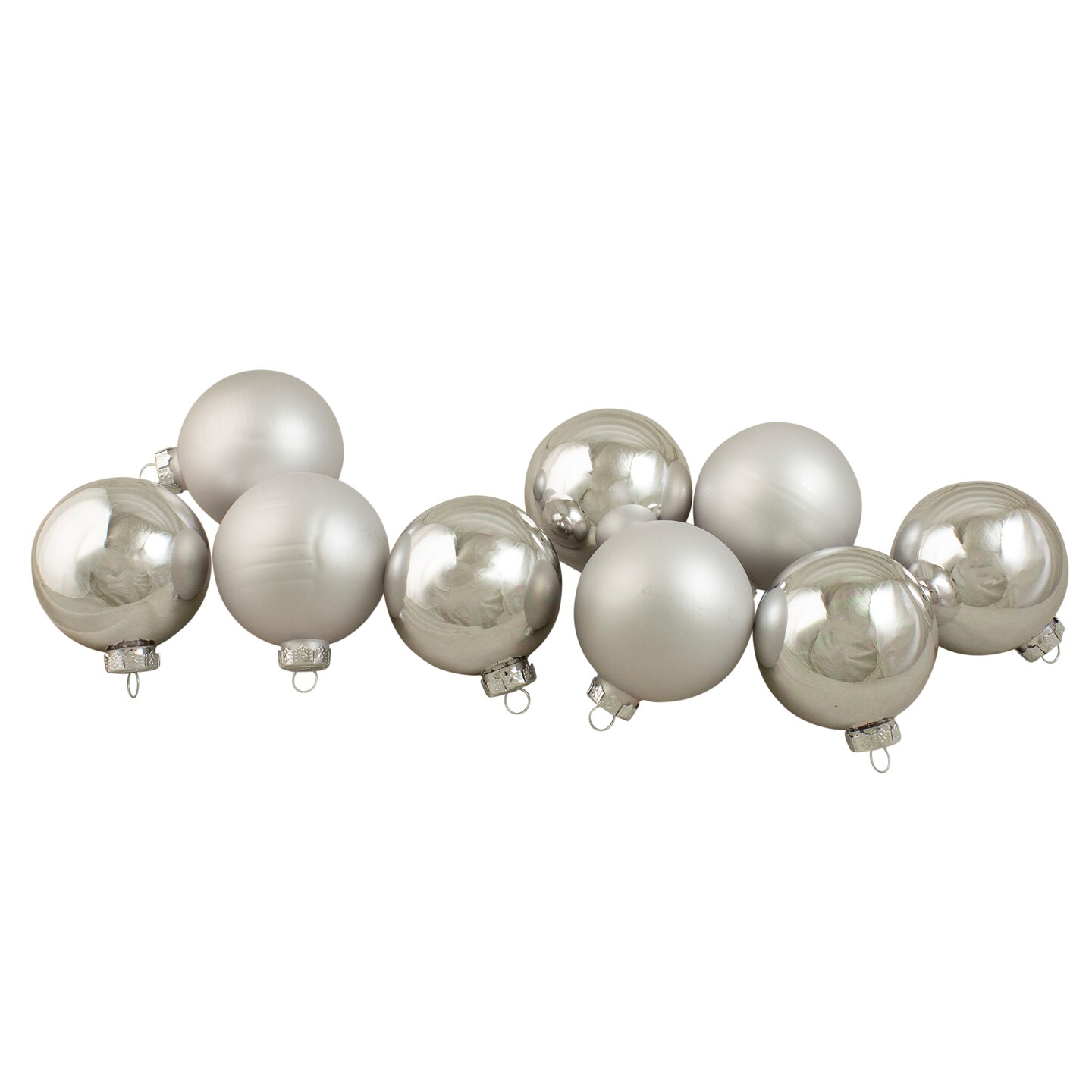Northlight 9ct Silver 2-Finish Glass Christmas Ball Ornaments 2.5&#x22; (65mm)
