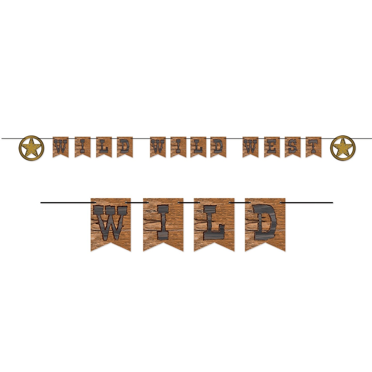 Party Central Club Pack of 12 Brown and Black West Rustic Pennant Streamers with Stars Decors 108&#x22;