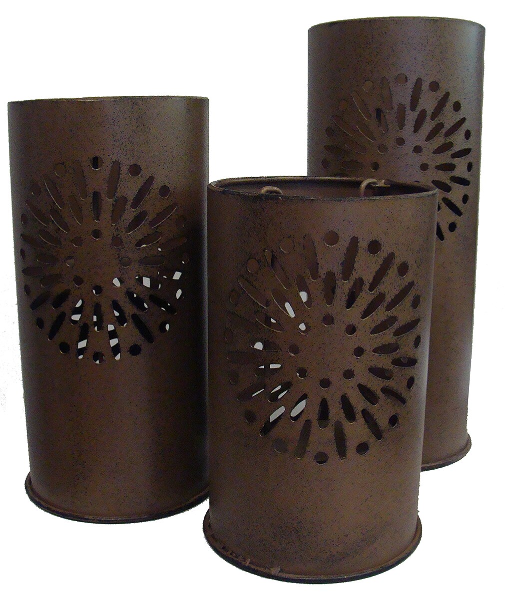 Sterling Set of 3 Distressed Floral Metal Tea Light Candle Lantern Holders 8" - 12"
