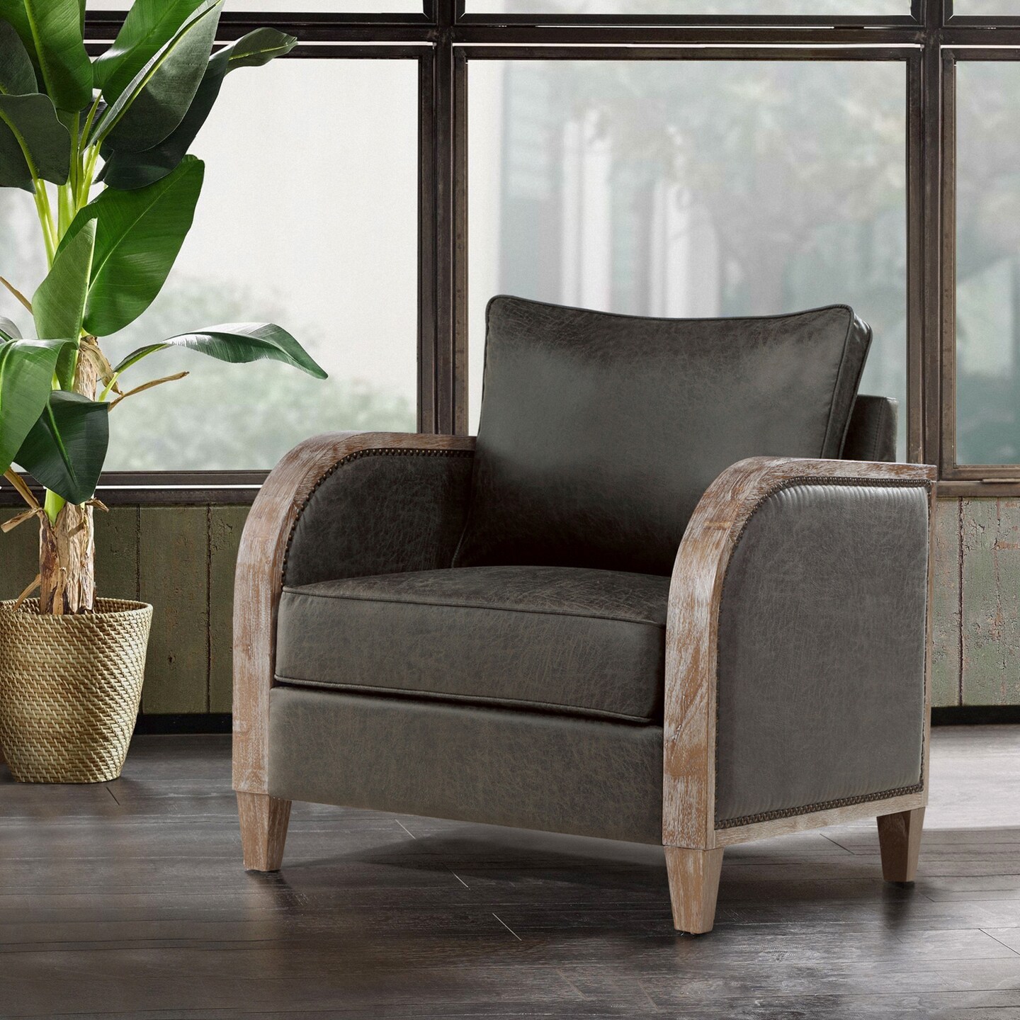 Contemporary Home Living Set of 2 Gray Microfiber Accent Chairs with Reversible Cushions 36.5"