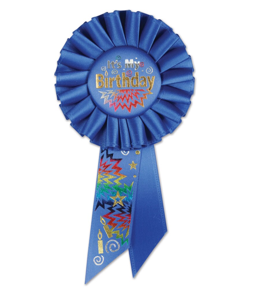 Beistle Pack of 6 Royal Blue "It’s My Birthday" Party Celebration Rosette Ribbons 6.5"