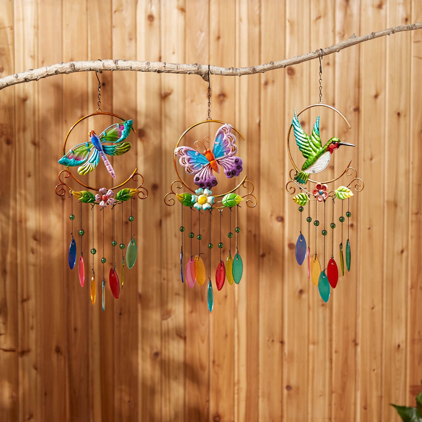 Accent Plus Home Decorative Glass Leaves Colorful Wind Chimes - Butterfly
