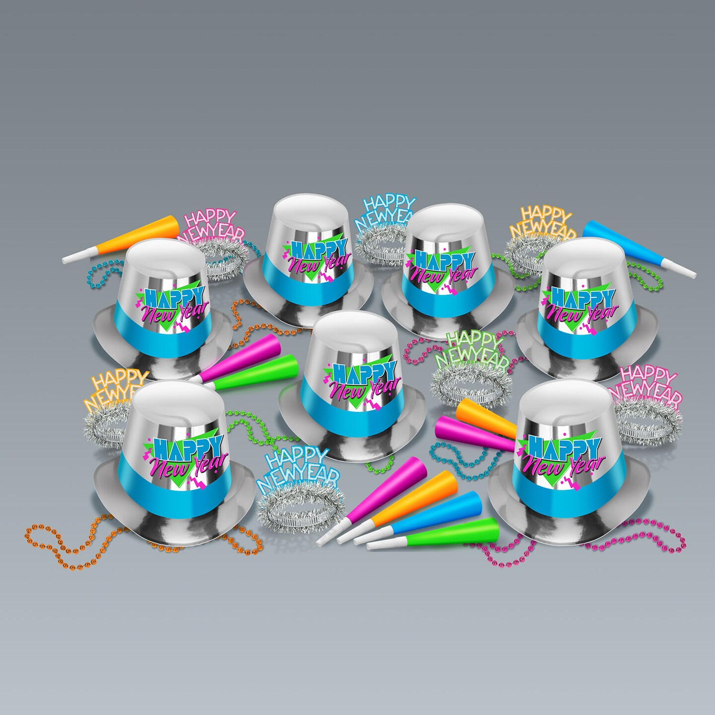 Beistle Absolutely 80's Multi Colored "Happy New Year" Party Kit Assortment for 50 People