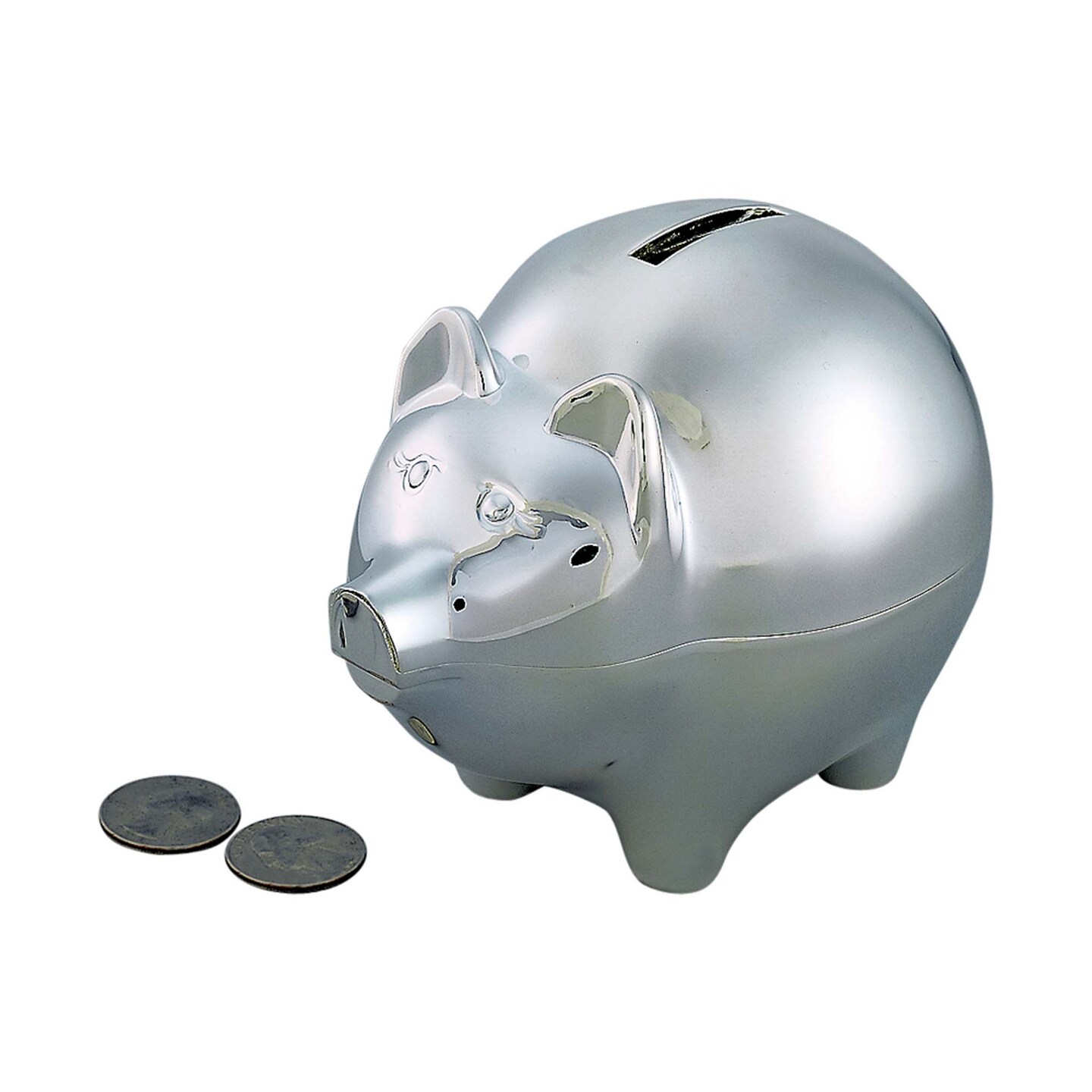 Contemporary Home Living 5&#x22; Metallic Silver Nickel-Plated Large Piggy Coin Bank