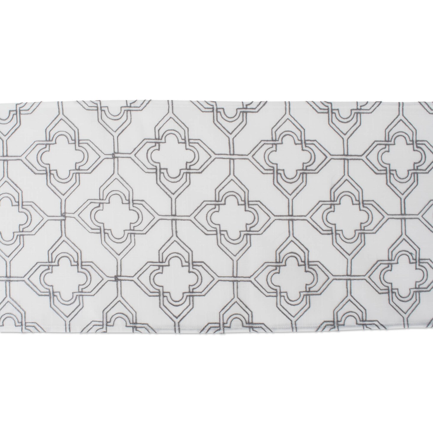 Contemporary Home Living Embroidered Moroccan Tile Table Runner - 70" - Off White and Gray