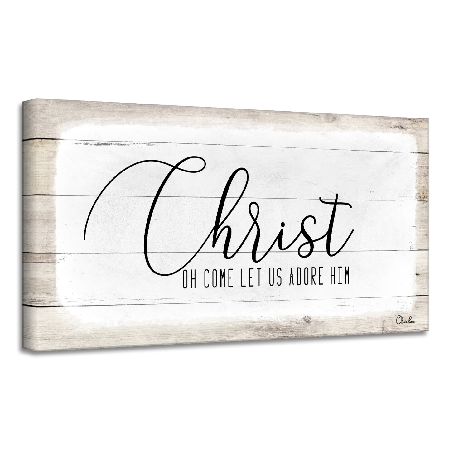 Crafted Creations Beige and White &#x27;Christ&#x27; Christmas Canvas Wall Art Decor 12&#x22; x 24&#x22;