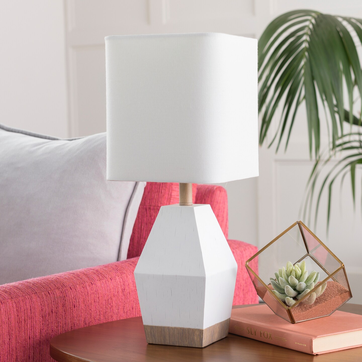 Tiwari Home 17.37&#x22; White Lacquered Table Lamp with White Linen Rectangle Shade