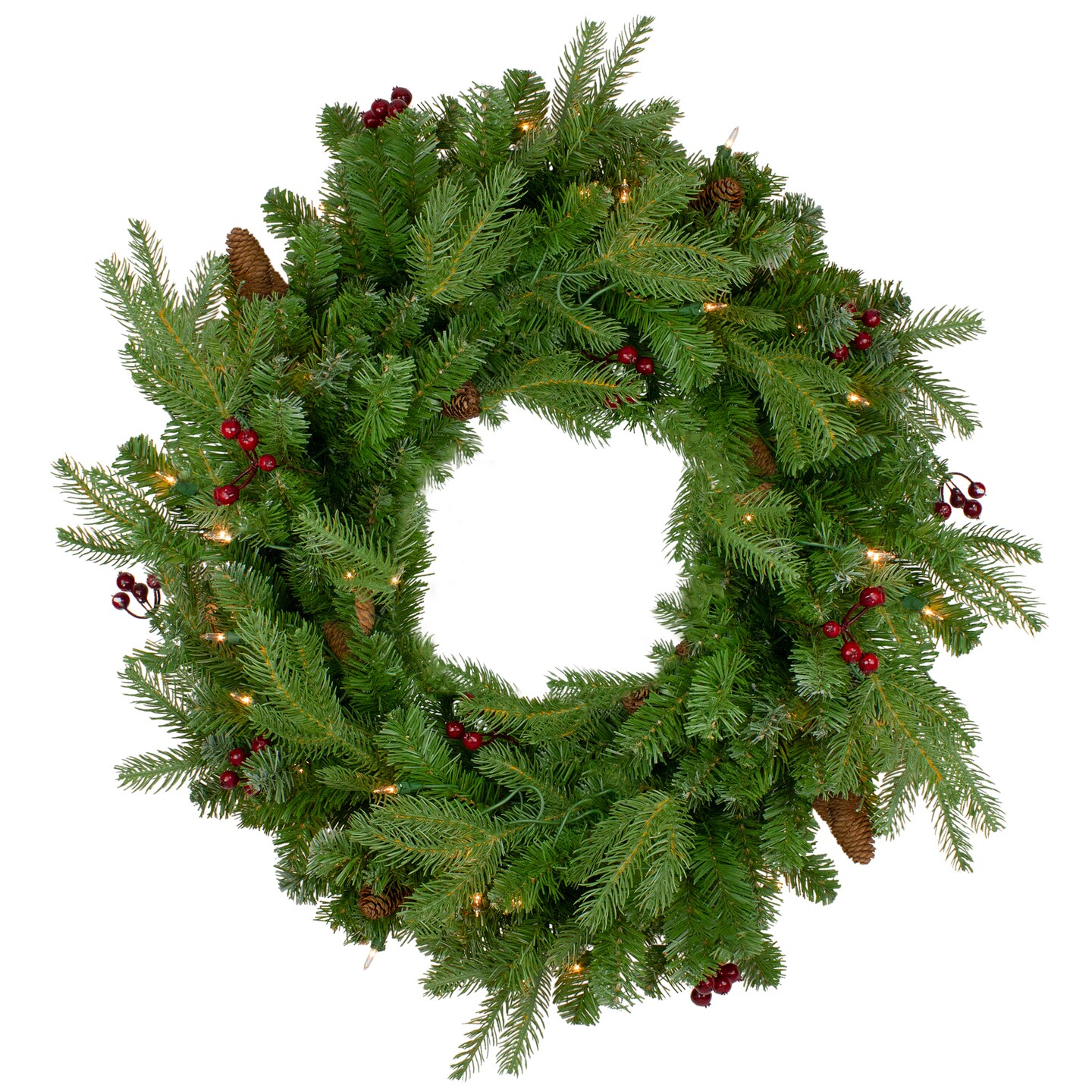 Northlight Real Touch™️ Pre-Lit Mixed Winter Berry Pine Artificial Christmas Wreath - 24" - Clear Lights