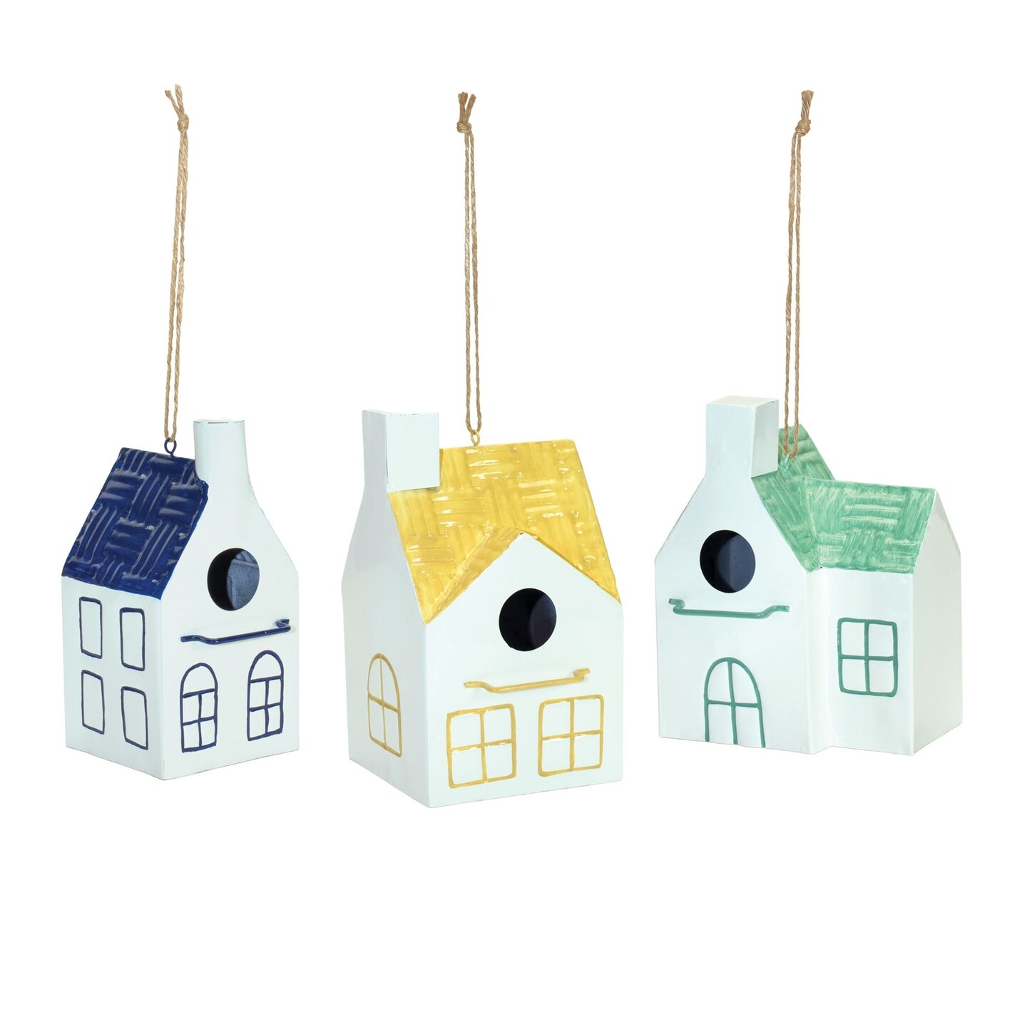Melrose Set of 3 Yellow and White Hanging Bird Houses 9&#x22;