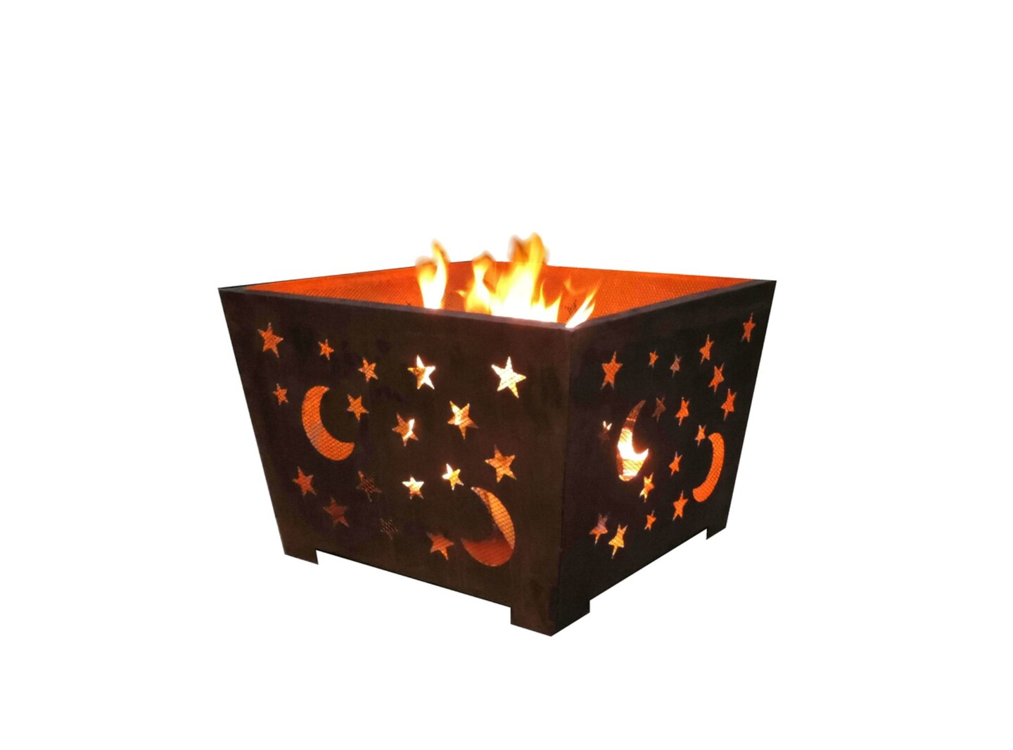 Esschert Design 24&#x22; Brown Rustic Finish Star and Moon Square Outdoor Fire Basket