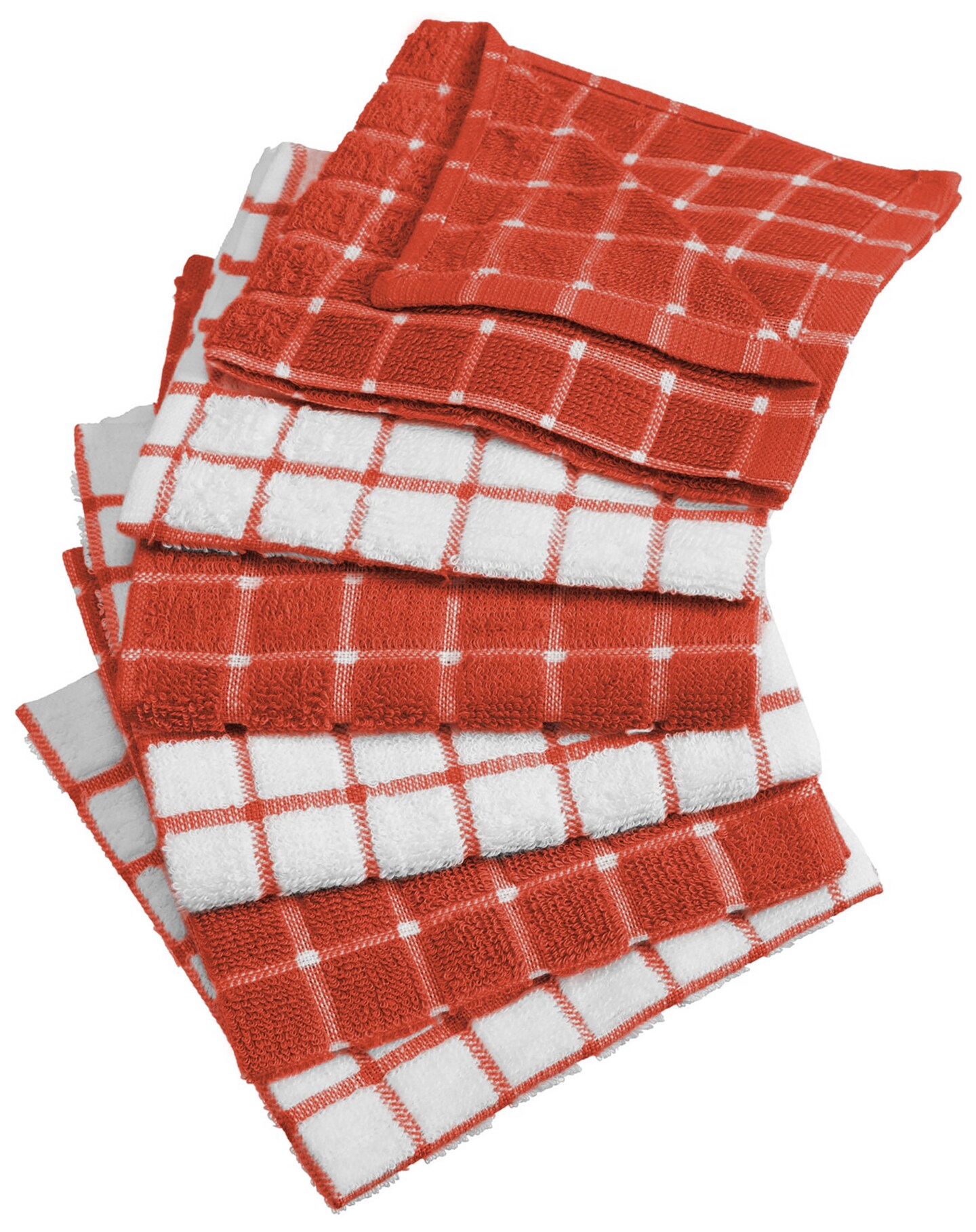 CC Home Furnishings Set of 6 Terracotta and White Windowpane Patterned Dishcloths 12&#x22; x 12&#x22;