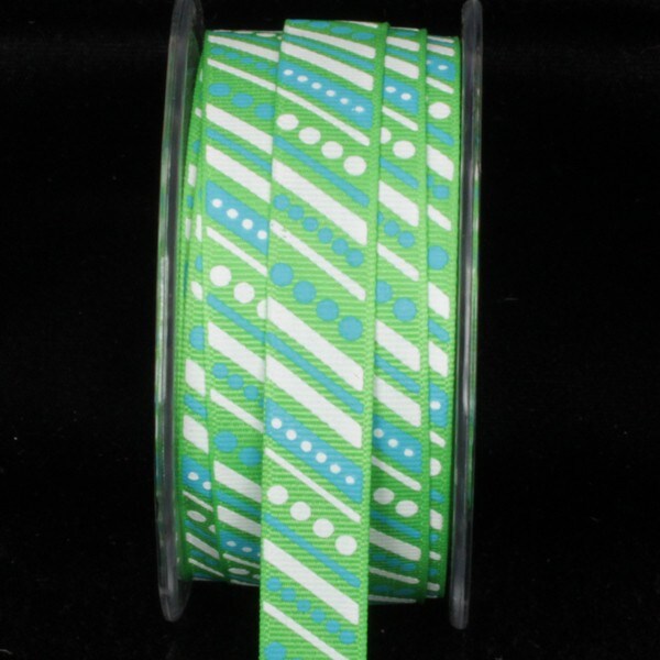 The Ribbon People White and Green Striped Polka Dot Wired Craft Ribbon 0.5&#x22; x 54 Yards