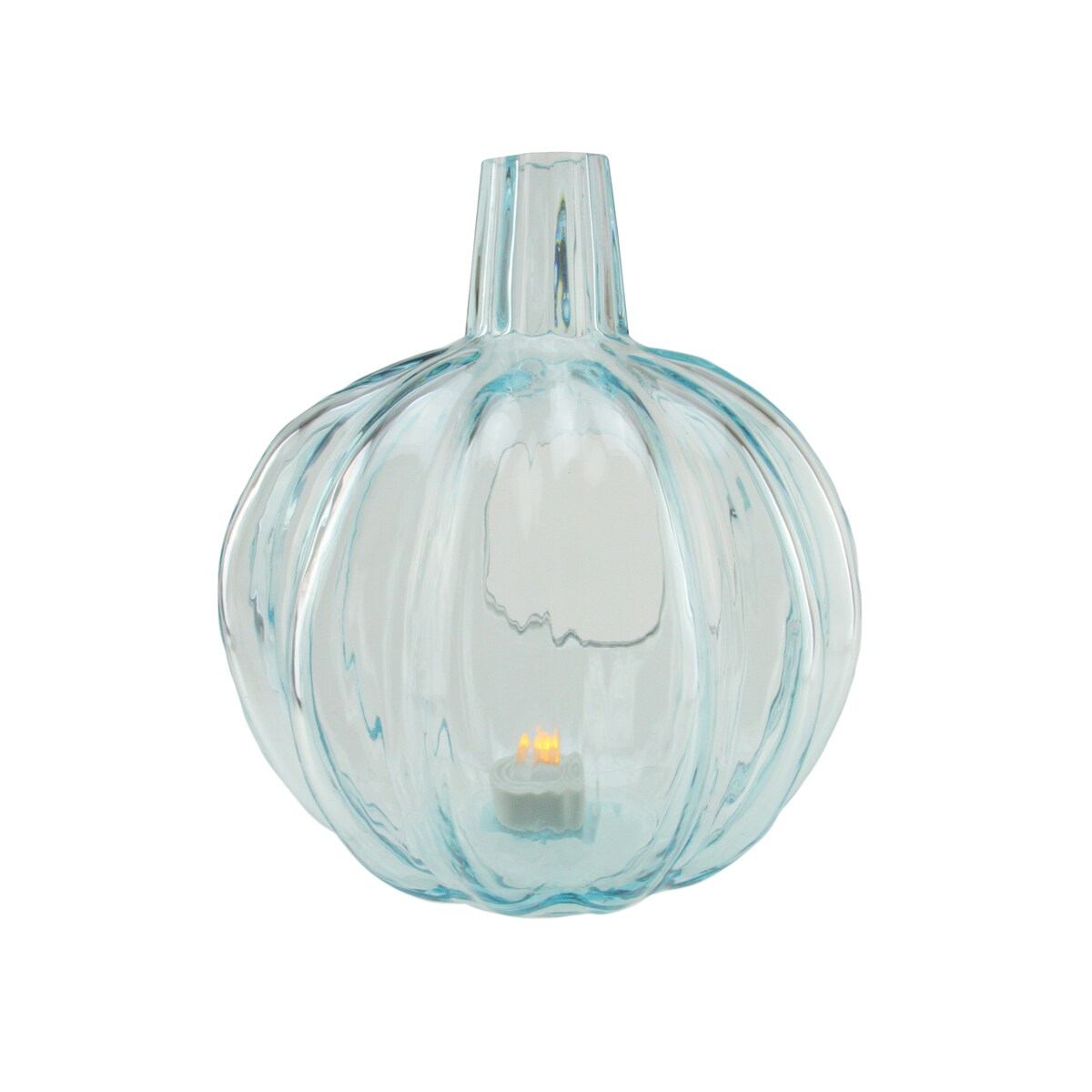 Northlight Transparent Glass Pumpkin Candle Holder - 9&#x22; - Blue