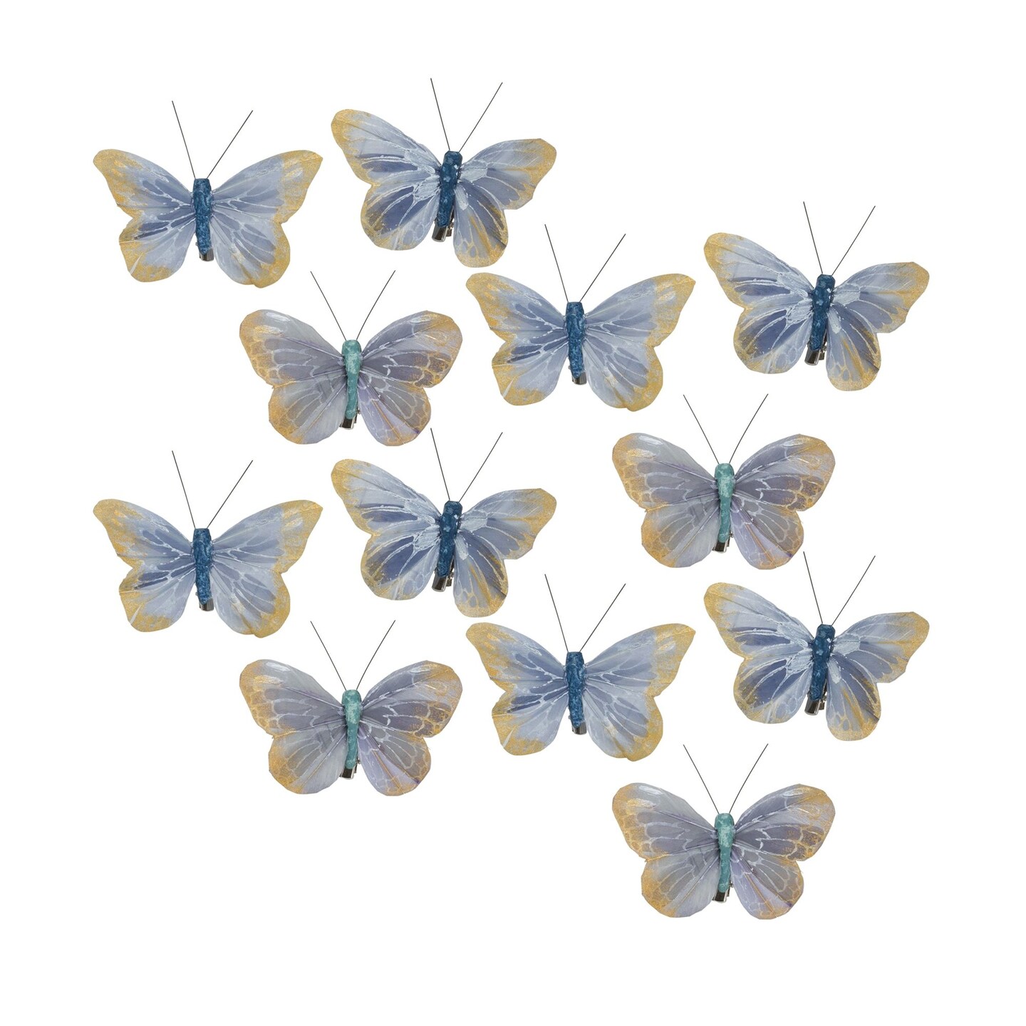 Melrose Set of 12 Blue Feather Butterfly Decor 3.75&#x22;
