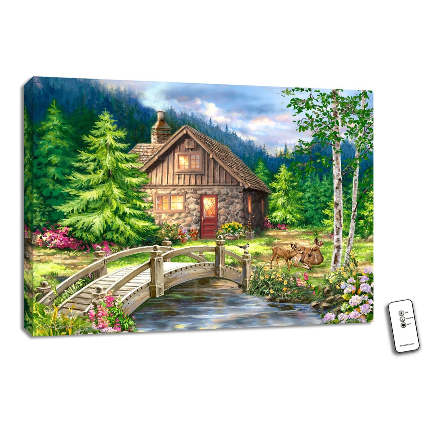 Glow Decor Brown and Green The Old Stone Cottage Wall Art Decor 18&#x22; x 24&#x22;