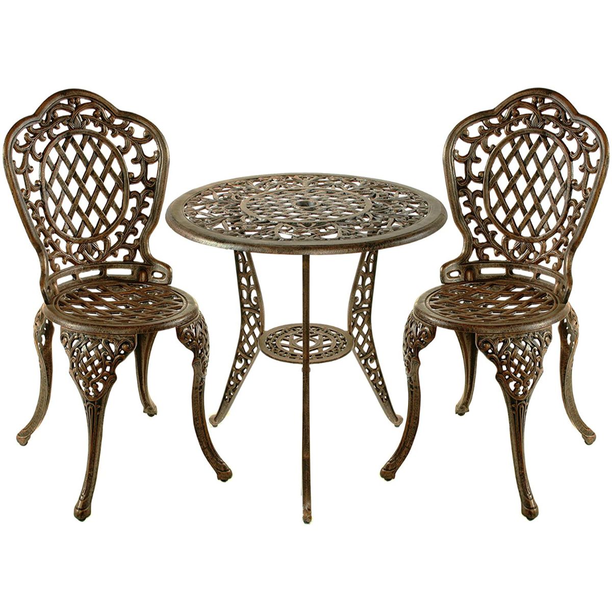 Outdoor Living and Style 3pc Bronze Mississippi Cast Glass Top table Bistro Set 26&#x22;