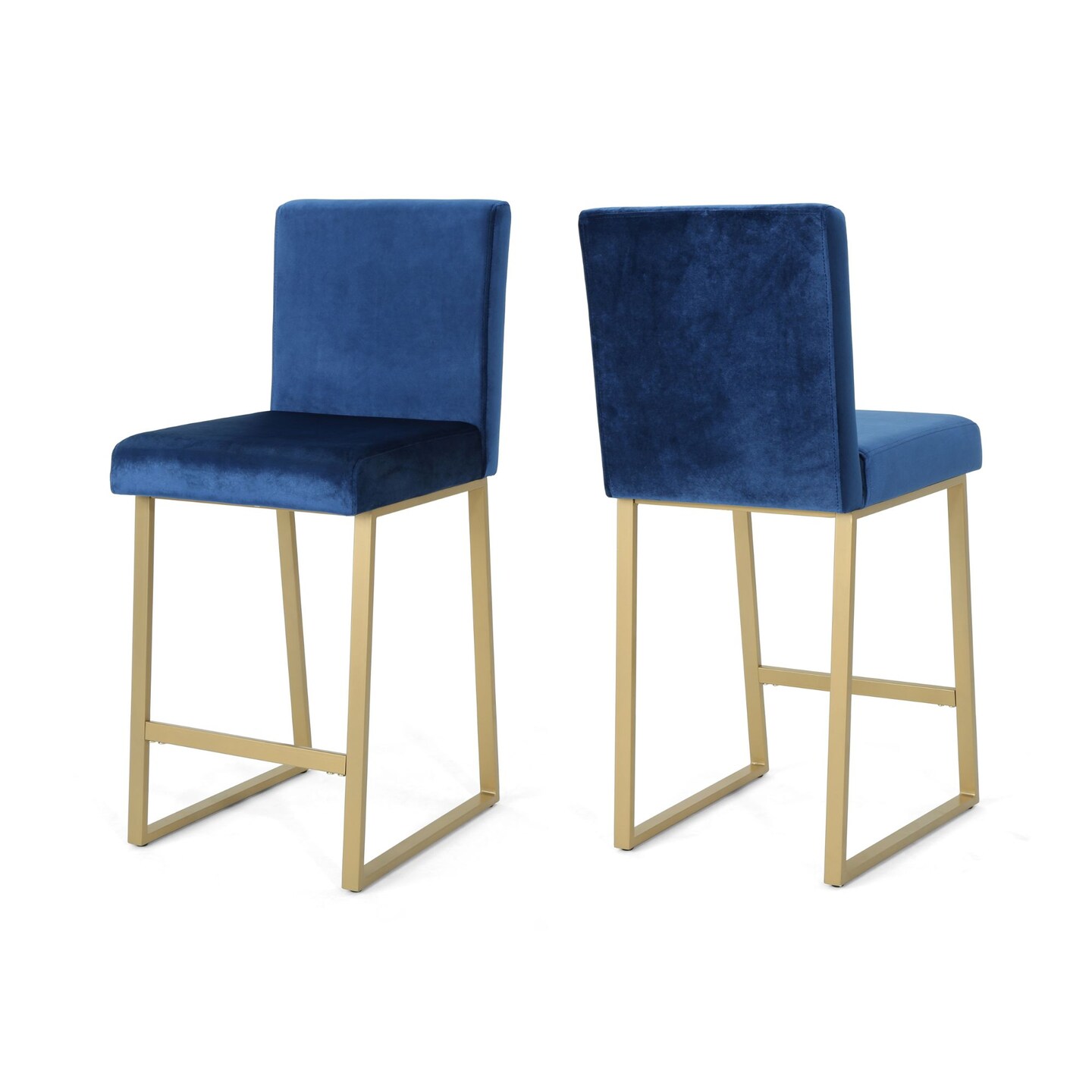 Contemporary Home Living Set of 2 Navy Blue and Gold Contemporary Bar Stools 40&#x22;
