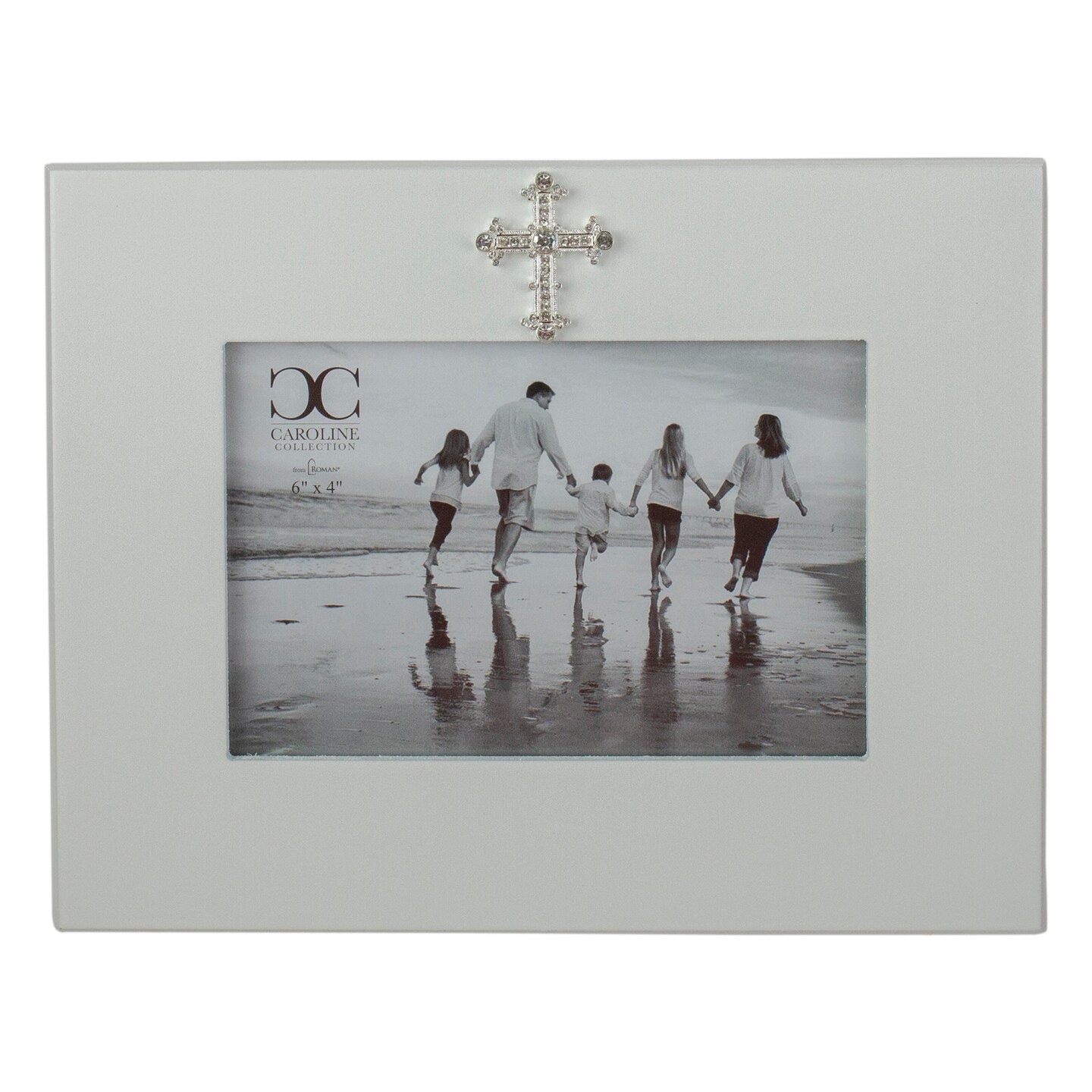 Roman 9&#x22; White Religious Picture Frame with Faux Diamond Cross