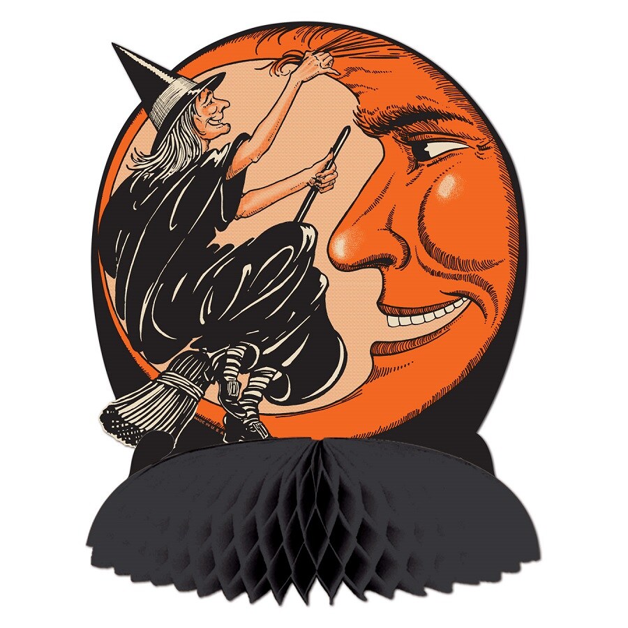 Beistle Club Pack of 12 Black and Orange Witch and Moon Centerpiece Halloween Decorations 9.75&#x22;