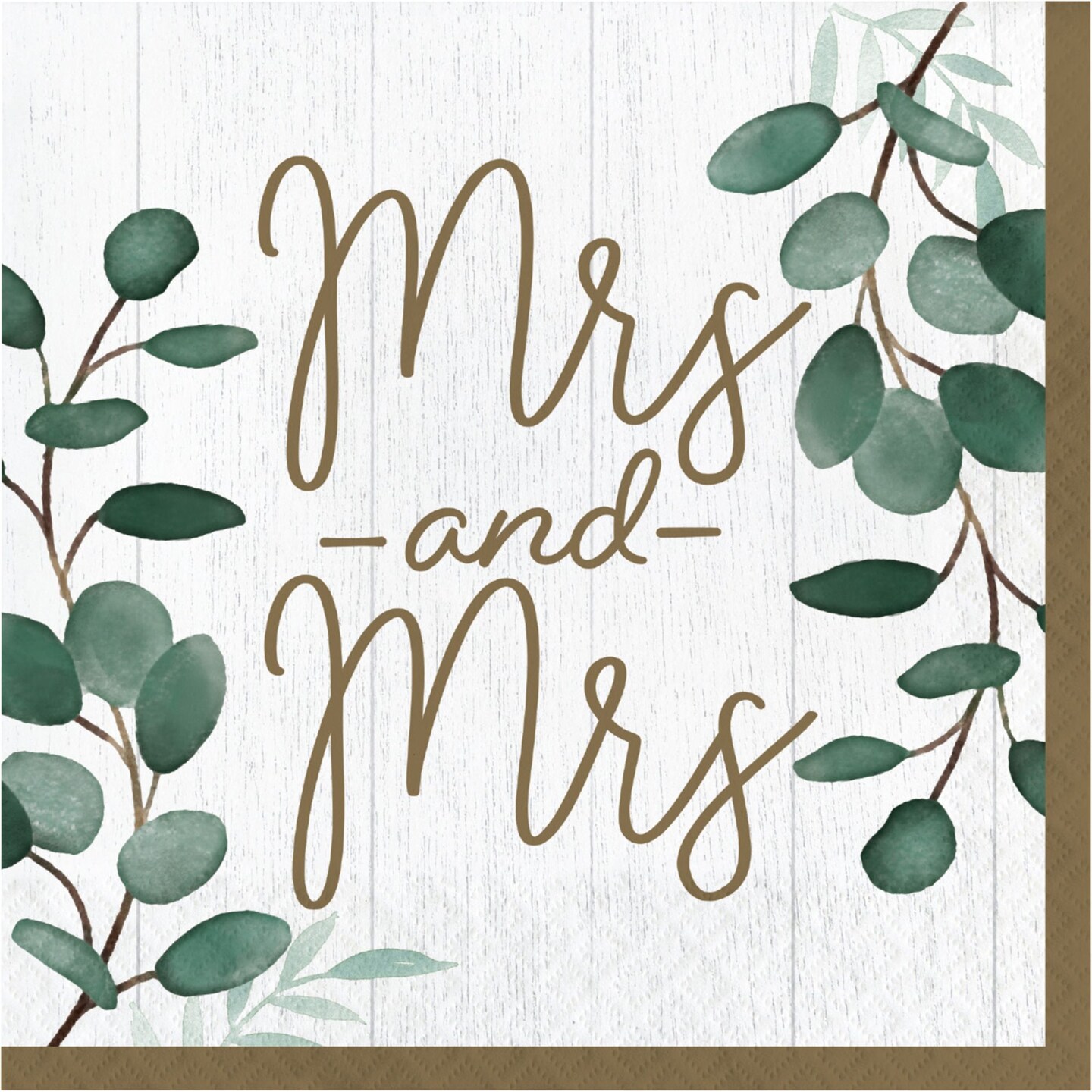 Party Central Club Pack of 192 Green and Ivory &#x22;Mrs. and Mrs.&#x22; Eucalyptus 2-Ply Luncheon Napkins