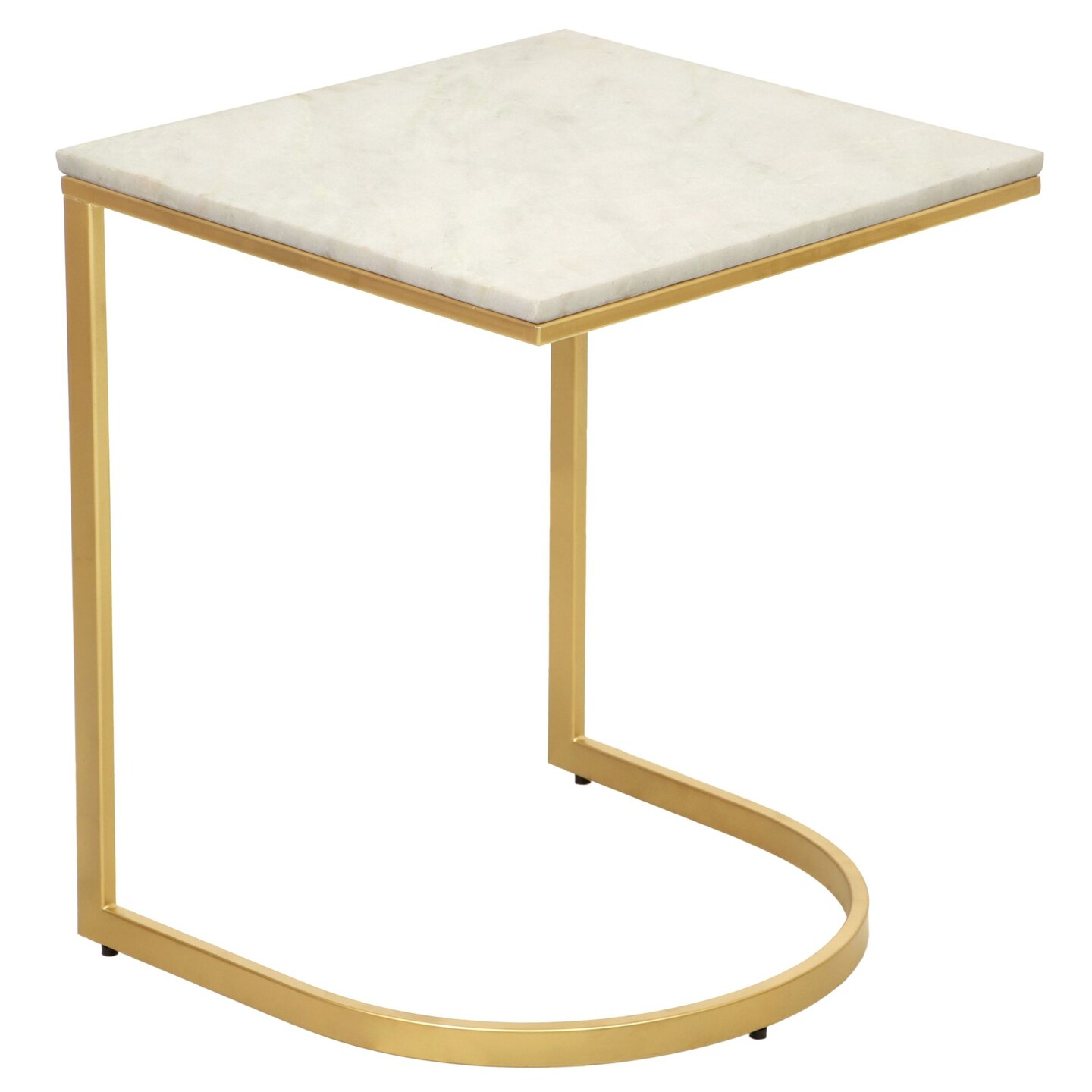 Contemporary Home Living 24&#x22; Gold and White C-Shaped Accent Table with Marble Top