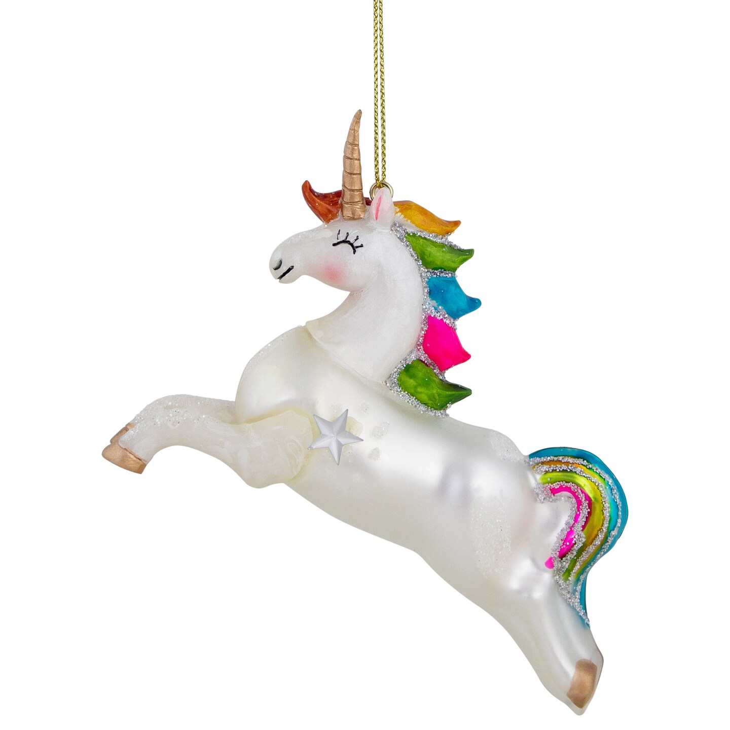 Northlight 4.5&#x22; White Unicorn with Rainbow Mane Glittered Christmas Glass Ornament