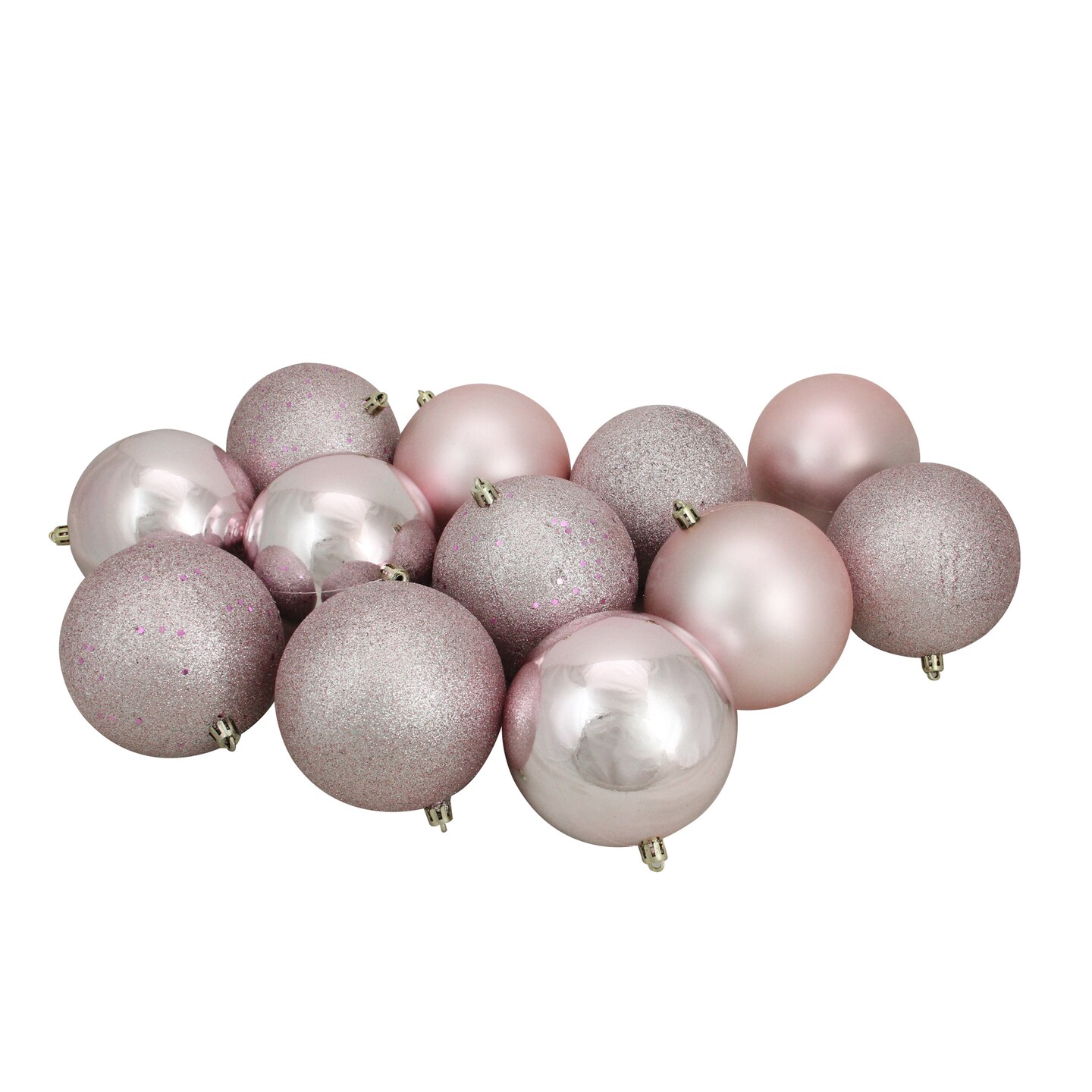Northlight 12ct Blush Pink Shatterproof 4-Finish Christmas Ball Ornaments 4&#x22; (100mm)
