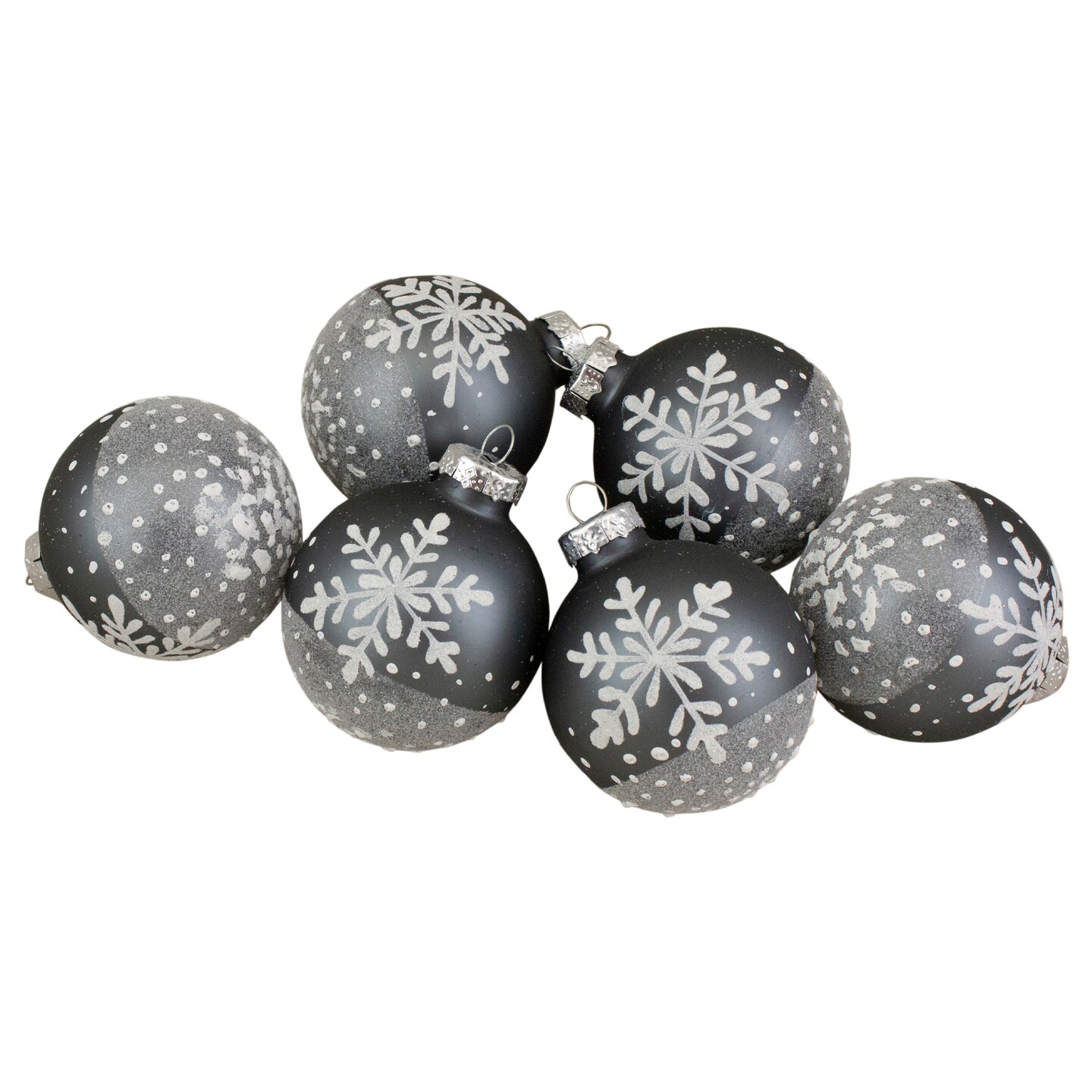 Northlight Snowflake Glass Christmas Ball Ornaments - 4" (101mm) - Gray and White - 6ct