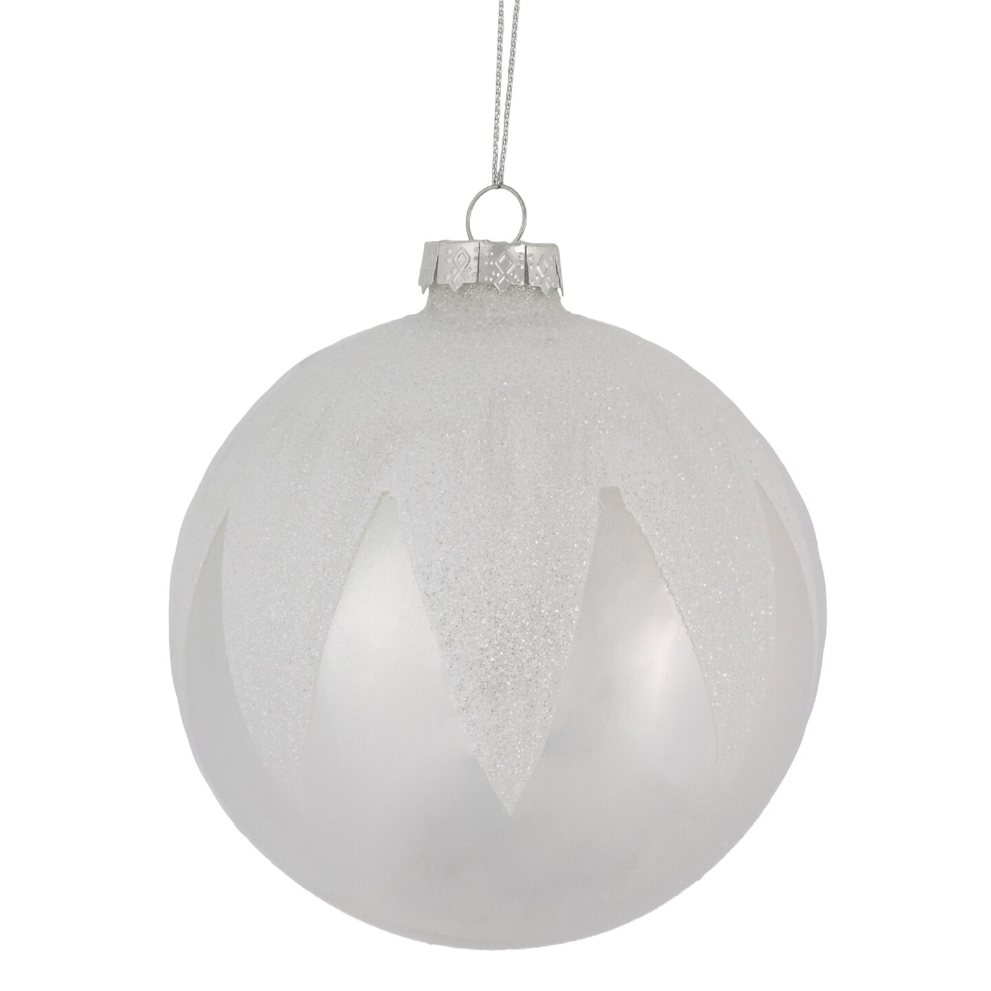 Northlight 4&#x22; Pearl White and Glitter Glass Ball Christmas Ornament