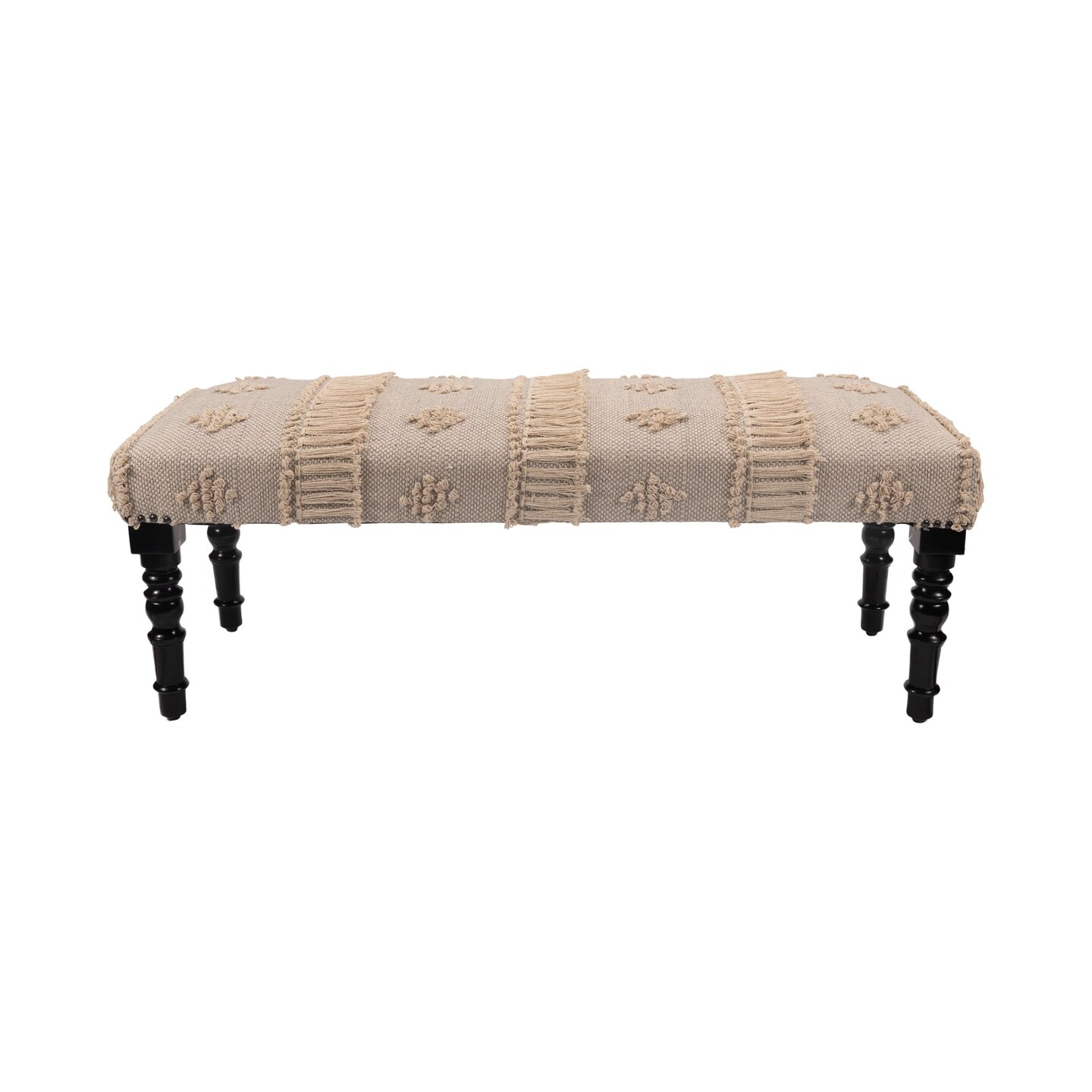Laddha Home Designs 47&#x22; Blue and Cream Over Tufted Rectangular Bench