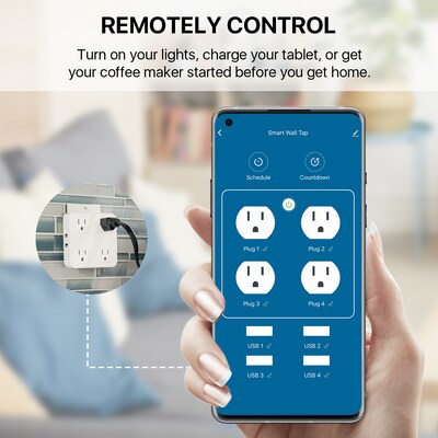 Wireless Wall Tap Smart Plug (4 Outlets,4 USB Ports) - WTP110