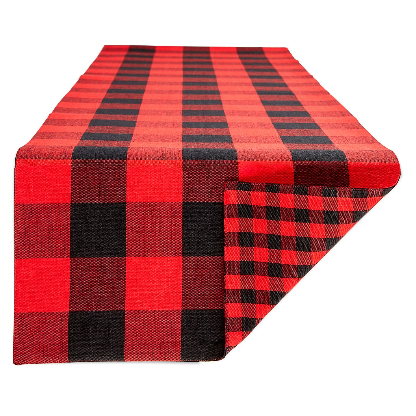 Contemporary Home Living Checkered and Gingham Reversible Cotton Table Runner - 72" - Red and Black