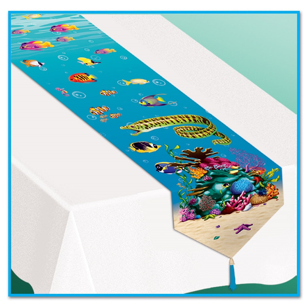 Party Central Club Pack of 12 Blue Nautical Under The Sea with Fish Table Runners 6'