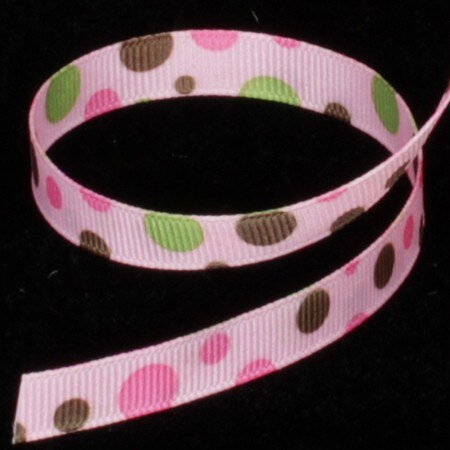 The Ribbon People Pink and Brown Polka Dots Double Sided Grosgrain Craft Ribbon 0.25" x 110 Yards