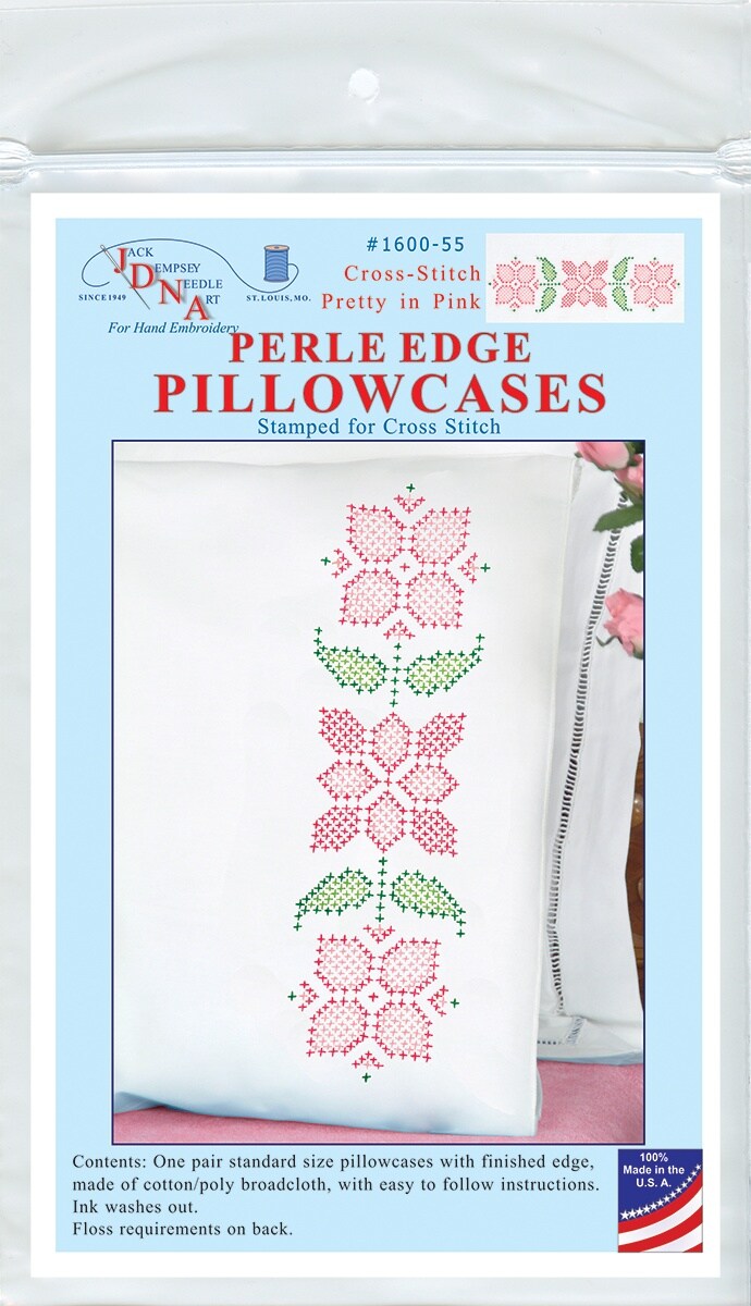 Jack Dempsey Stamped Pillowcases W White Perle Edge 2 Pkg Cross