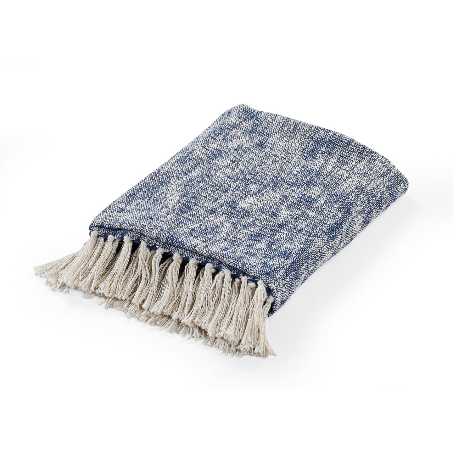 Laddha Home Designs Navy Blue and Ivory Boho Fringed Throw Blanket 50" x 60"