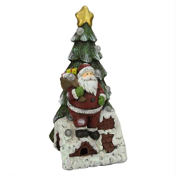 CC Christmas Decor 19.5&#x22; Battery Operated LED Lighted Santa Claus and Christmas Tree Table Top Decoration