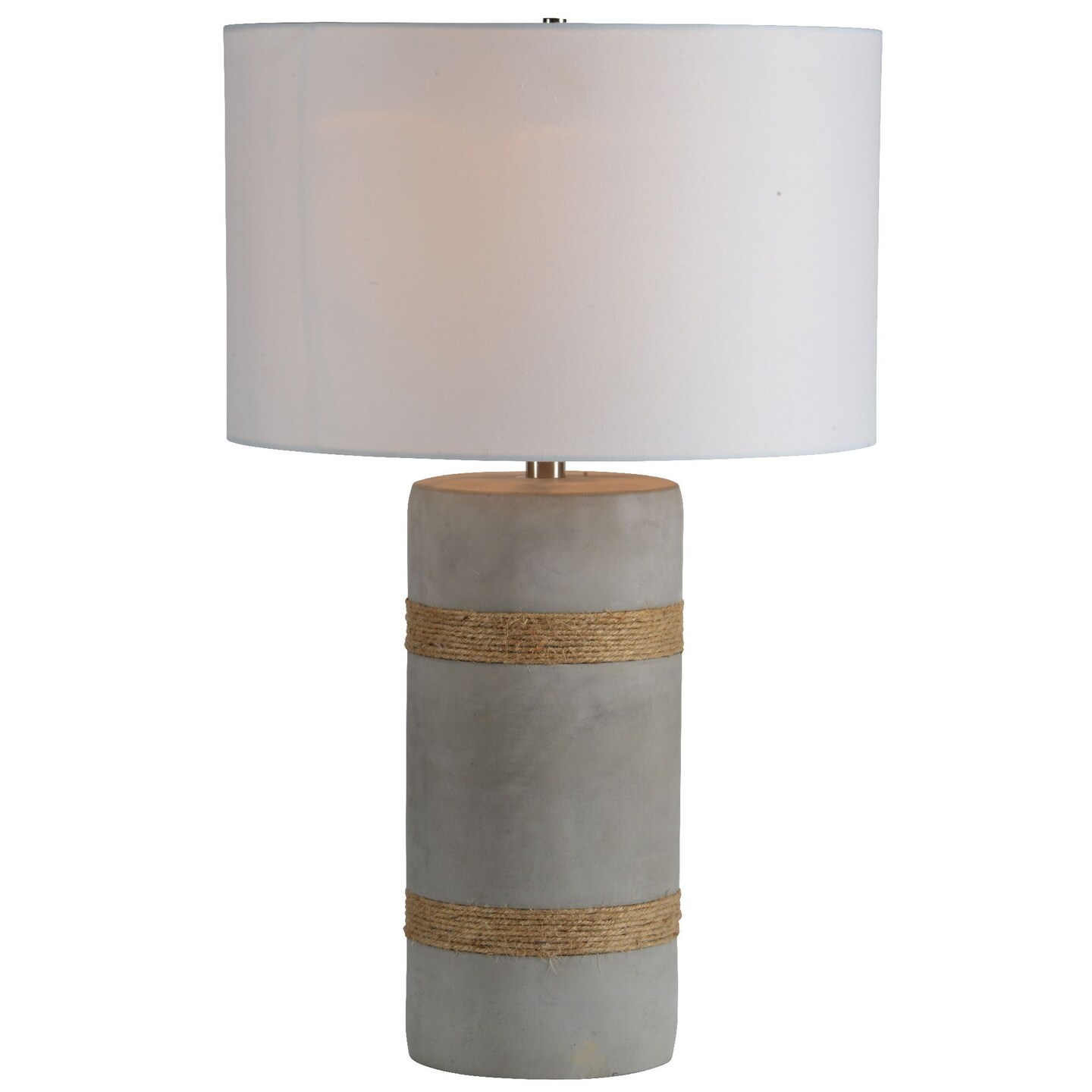 Signature Home Collection 28&#x22; Gray Concrete and Rope Accented Table Lamp with White Drum Shade