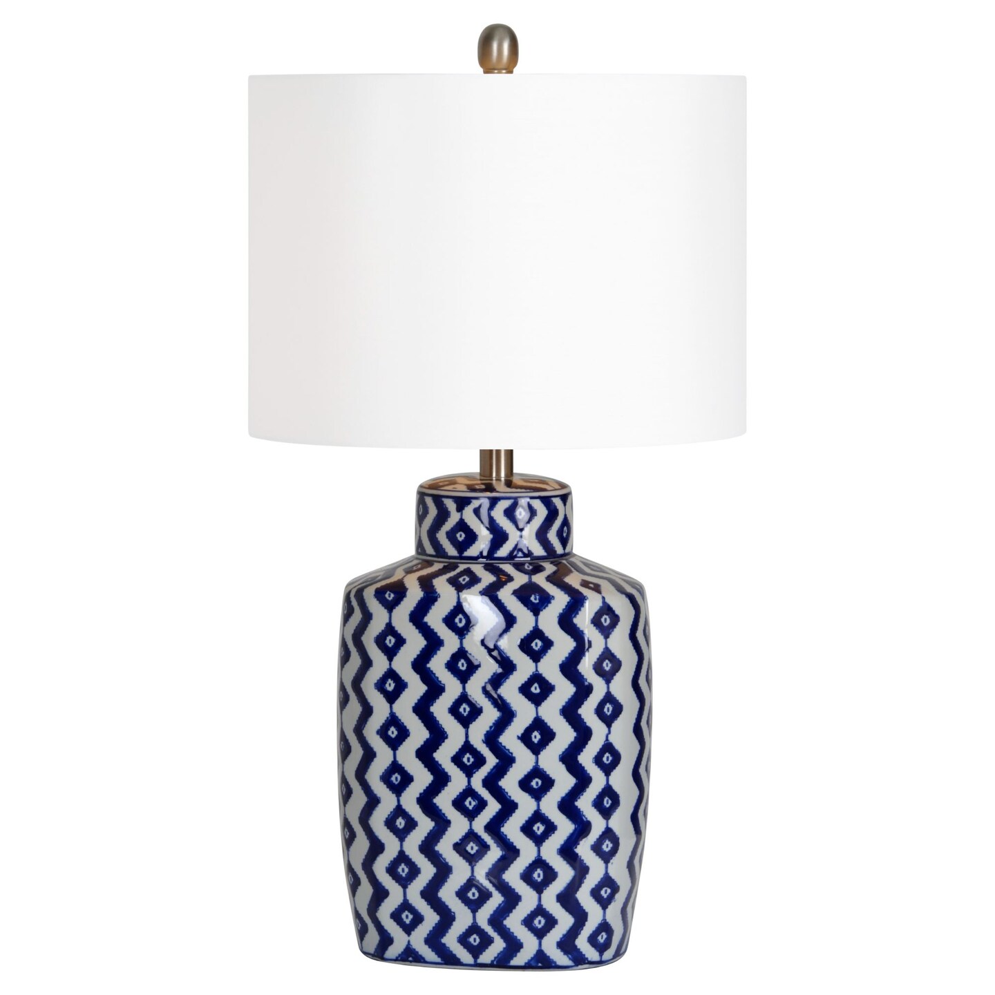 Signature Home Collection 27&#x22; White and Blue Geometric Table Lamp with White Drum Shade
