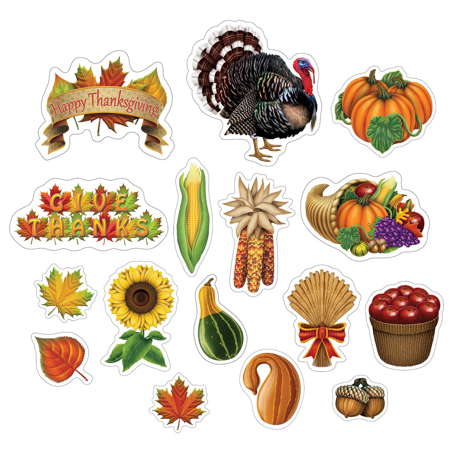Beistle Pack of 192 Orange and Green with Printed 2 Sides Thanksgiving Cutouts
