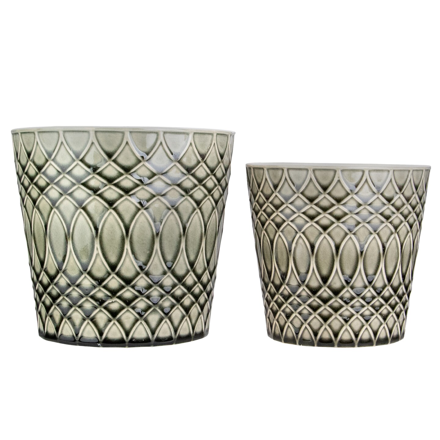 Napa Home &#x26; Garden Set of 2 Black and Gray Geometric Patterned Planters 6.5&#x22;
