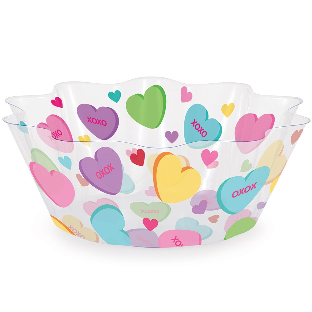 Party Central Club Pack of 12 Clear and Purple Contemporary Valentine's Hearts Disposable Plastic Party Bowls 8"