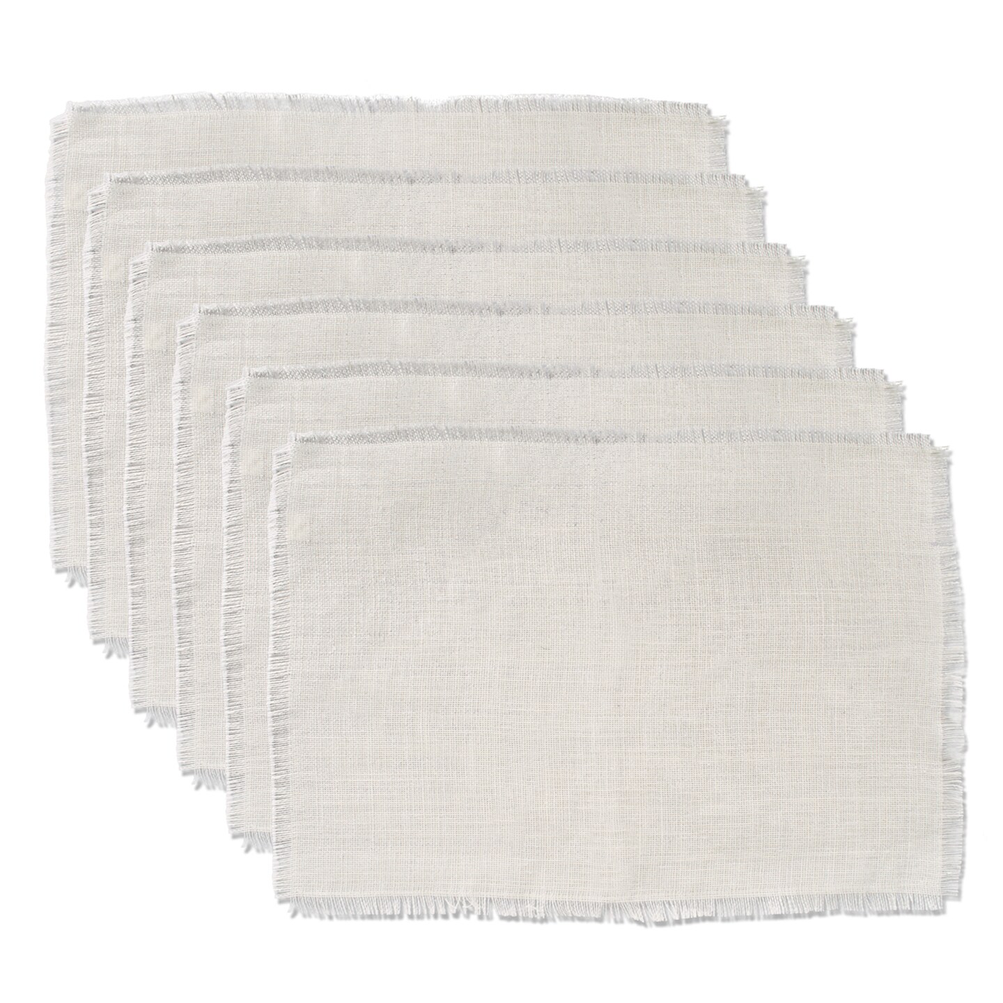 Contemporary Home Living Rectangular Fringed Jute Placemats - 19&#x22; - Off White - Set of 6