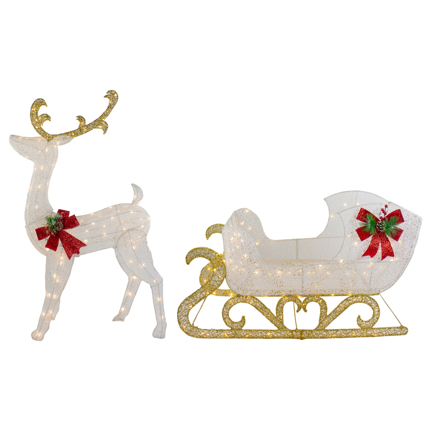 Northlight 48&#x22; LED Lighted Glitter Reindeer with Sleigh Outdoor Christmas Decoration