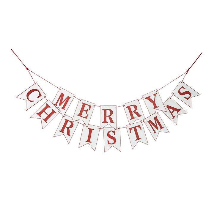 Raz 4&#x27; White and Red Merry Christmas Wood Banner Garland - Unlit
