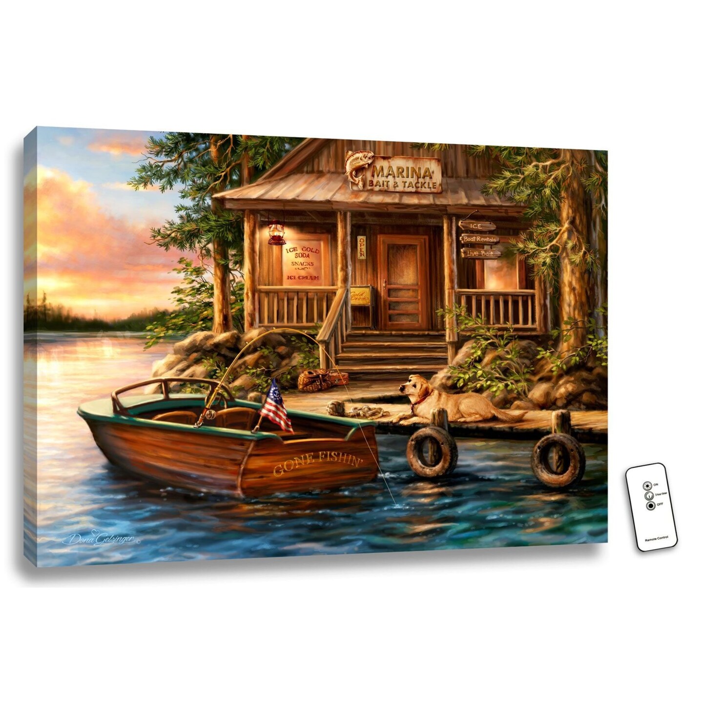 Glow Decor 18&#x22; x 24&#x22; Brown and Blue The Marina Backlit LED Wall Art with Remote Control