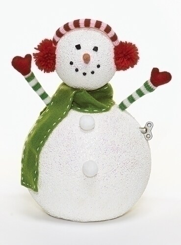 Roman 12" White Animated and Musical Snowman with Earmuffs Christmas Figurine