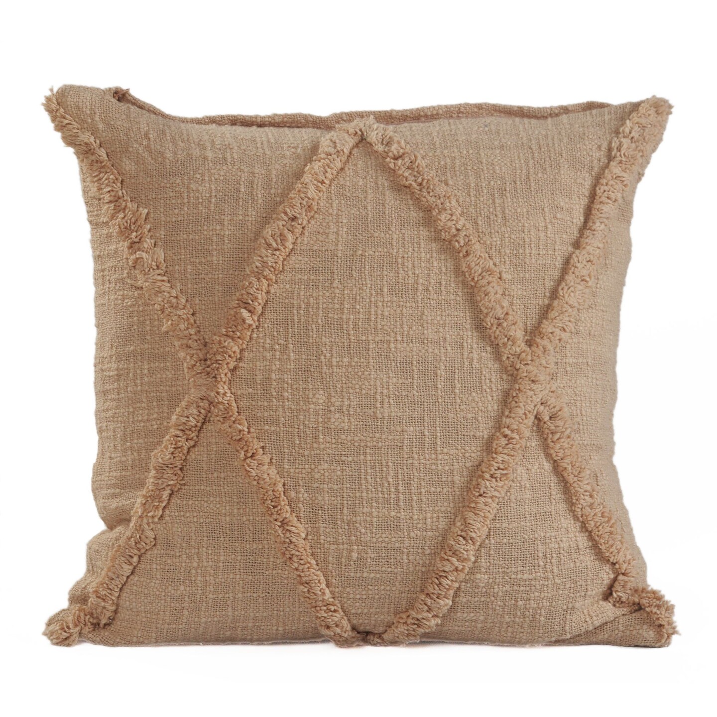 Laddha Home Designs 18&#x22; Peach Orange Hand Woven Diamond Tufted Square Throw Pillow