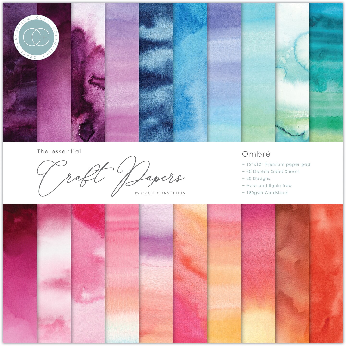 Craft Consortium Double-Sided Paper Pad 12&#x22;X12&#x22; 30/Pkg-Ombre